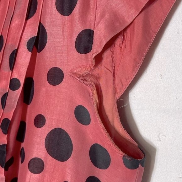 Vintage Kay Unger Pink Coral Polka Dots Midi Dress 8 - Picture 5 of 14